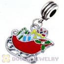 Platinum Plated Enamel European Santa Sleigh Dangle Charms Wholesale