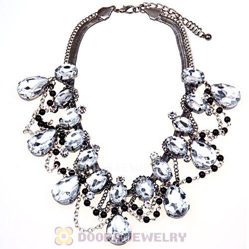 Ladies Black Chain Resin Crystal Pendant Collar Necklace Wholesale