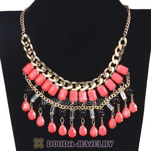 Chunky Pink Resin Pendant Choker Bib Necklace Wholesale