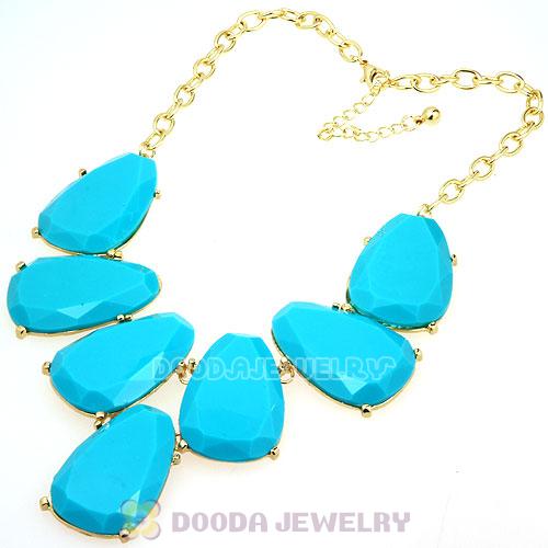 Cyan Chunky Resin Teardrop Choker Collar Necklace Wholesale