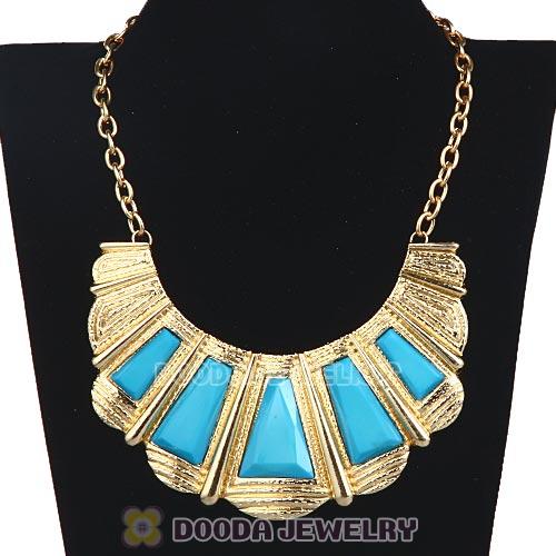 Fashion Golden Chain Cyan Resin Choker Bib Necklace Wholesale