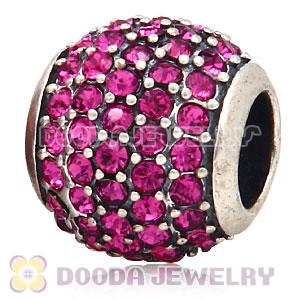 European Sterling Silver Fuchsia Pave Lights With Fuchsia Austrian Crystal Charm
