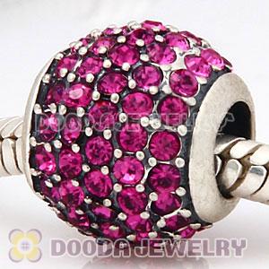 European Sterling Silver Fuchsia Pave Lights With Fuchsia Austrian Crystal Charm