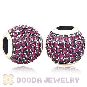 European Sterling Silver Amethyst Pave Lights With Amethyst Austrian Crystal Charm