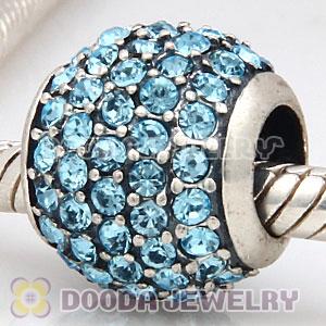 European Sterling Silver Aquamarine Pave Lights With Aquamarine Austrian Crystal Charm