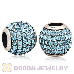 European Sterling Silver Aquamarine Pave Lights With Aquamarine Austrian Crystal Charm