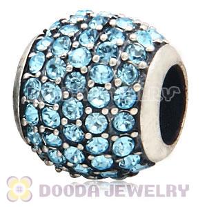 European Sterling Silver Aquamarine Pave Lights With Aquamarine Austrian Crystal Charm