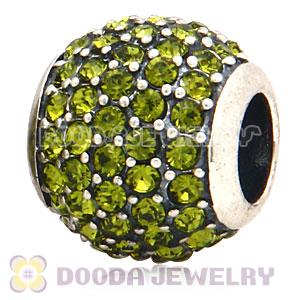 European Sterling Silver Olivine Pave Lights With Olivine Austrian Crystal Charm