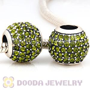 European Sterling Silver Olivine Pave Lights With Olivine Austrian Crystal Charm