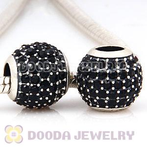 European Sterling Silver Jet Pave Lights With Jet Austrian Crystal Charm