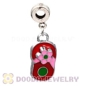 Platinum Plated Alloy Enamel European Slipper Charms With Stone 