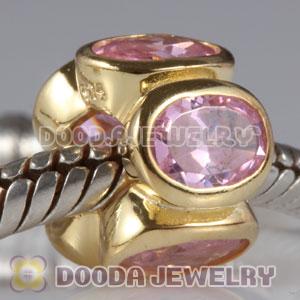 Gold Plated Jewelry 925 Silver Beads with Pink Stone