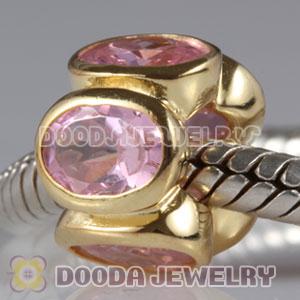 Gold Plated European 925 Silver Beads with Pink Stone