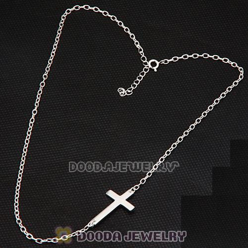925 Sterling Silver Fashion Sideways Cross Necklace Wholesale 