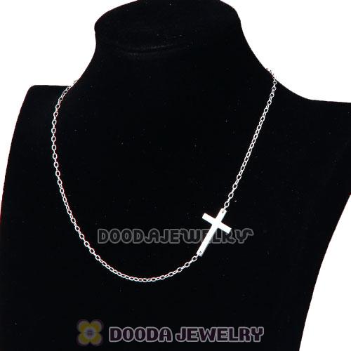 925 Sterling Silver Fashion Sideways Cross Necklace Wholesale 