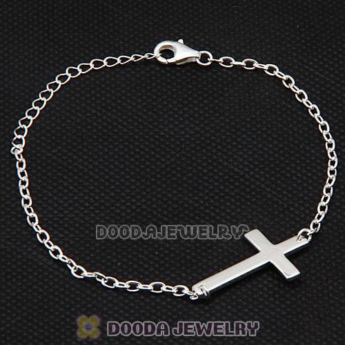 925 Sterling Silver Fashion Sideways Cross Bracelet Wholesale 