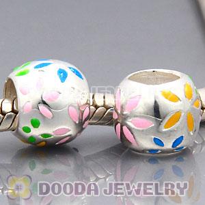 925 Sterling Silver European Style Beads Enamel Flower