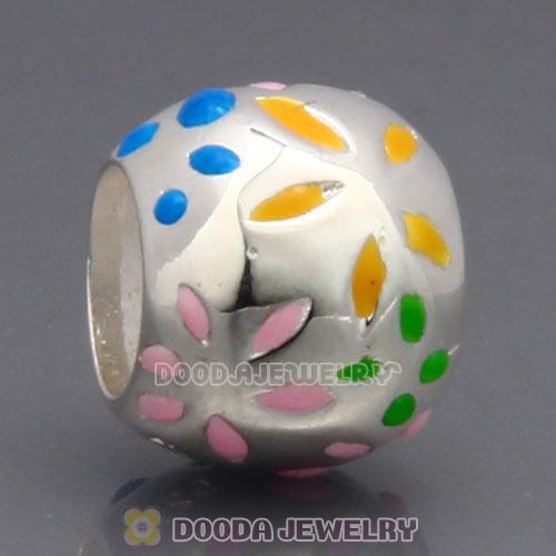 925 Sterling Silver European Style Beads Enamel Flower