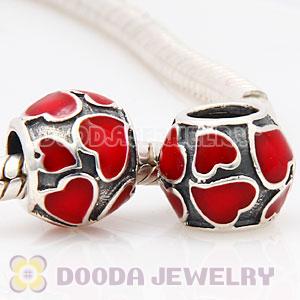925 Sterling Silver European Style Beads Enamel Red Loves