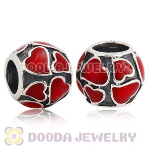 925 Sterling Silver European Style Beads Enamel Red Loves
