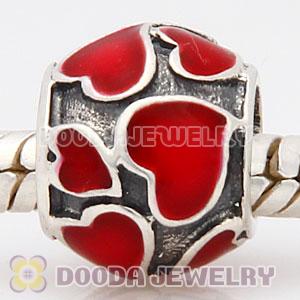 925 Sterling Silver European Style Beads Enamel Red Loves