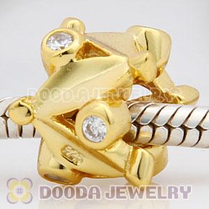 Gold Plated European Style Silver Beads with Stone