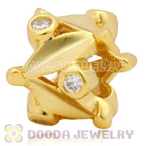 Gold Plated European Style Silver Beads with Stone