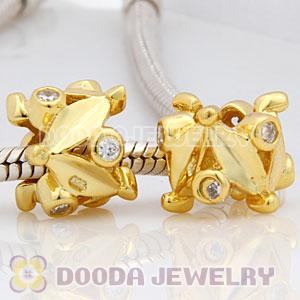 Gold Plated European Style Silver Beads with Stone