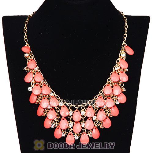 Multilayers Cascade Roseo Resin Teardrop Bib Necklaces Wholesale