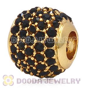 24 Karat Gold European Jet Pave Lights Charm With Jet Crystal