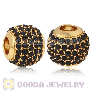24 Karat Gold European Black Pave Lights Charm With Black Crystal