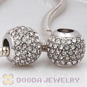 Platinum Plated European Clear Pave Lights Charm With Clear Crystal