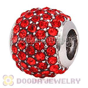 Platinum Plated European Light Siam Pave Lights Charm With Light Siam Crystal