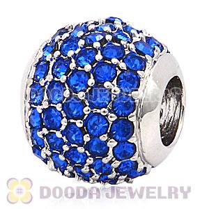 Platinum Plated European Sapphire Pave Lights Charm With Sapphire Crystal