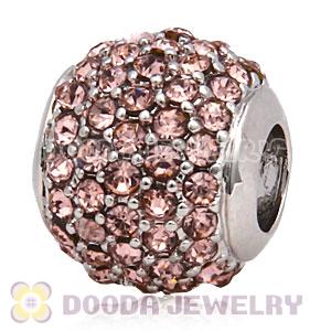Platinum Plated European Light Peach Pave Lights Charm With Light Peach Crystal