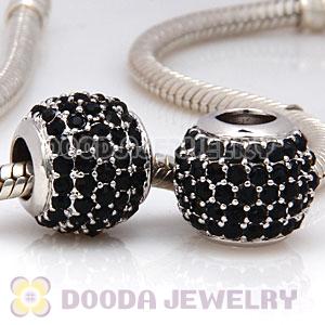 Platinum Plated European Jet Pave Lights Charm With Jet Crystal