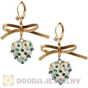 Fashion Gold Plated Bowknot Crystal Heart Earrings Wholesale