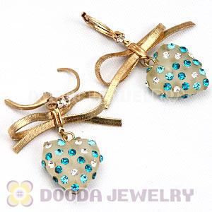 Fashion Gold Plated Bowknot Crystal Heart Earrings Wholesale