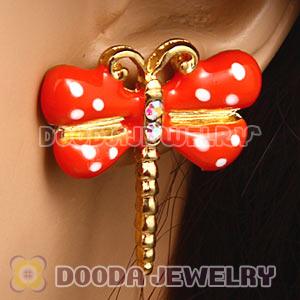 Fashion Gold Plated Enamel Dragonfly Stud Earrings Wholesale