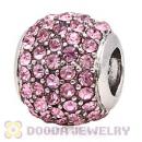 Platinum Plated European Light Rose Pave Lights Charm With Light Rose Crystal