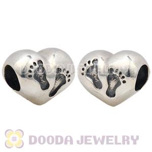 Antique Sterling Silver European Baby Footprint Heart Charm Bead Wholesale