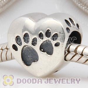 Antique Sterling Silver European Heart Footprint Paws Charm Bead Wholesale
