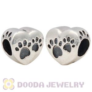Antique Sterling Silver European Heart Footprint Paws Charm Bead Wholesale