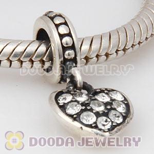 Sterling Silver European Clear Pave Heart Dangle With Clear Austrian Crystal