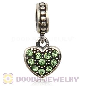 Sterling Silver European Peridot Pave Heart Dangle With Peridot Austrian Crystal