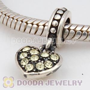 Sterling Silver European Jonquil Pave Heart Dangle With Jonquil Austrian Crystal