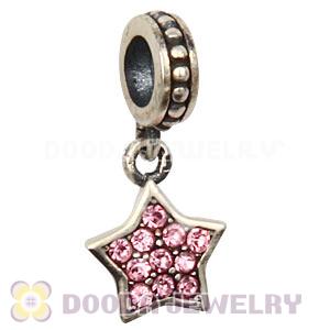 European Sterling Light Rose Pave Star Dangle With Light Rose Austrian Crystal