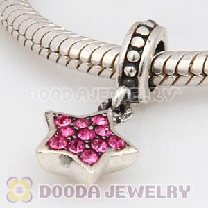 European Sterling Rose Pave Star Dangle With Rose Austrian Crystal