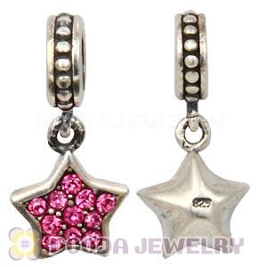 European Sterling Rose Pave Star Dangle With Rose Austrian Crystal