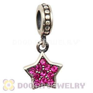 European Sterling Fuchsia Pave Star Dangle With Fuchsia Austrian Crystal